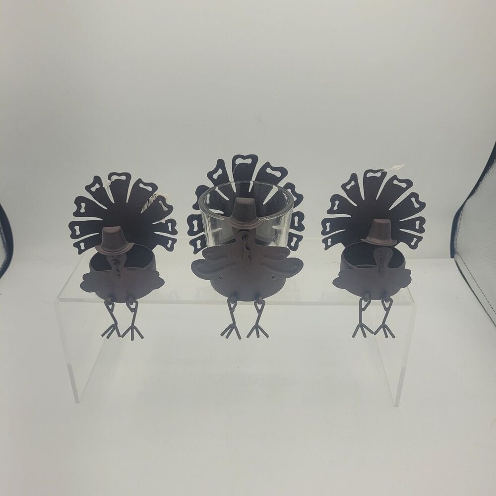 Yankee Candle Metal Fall Pilgrim Turkey 2 Tea Light 1 Votive Holder set - New